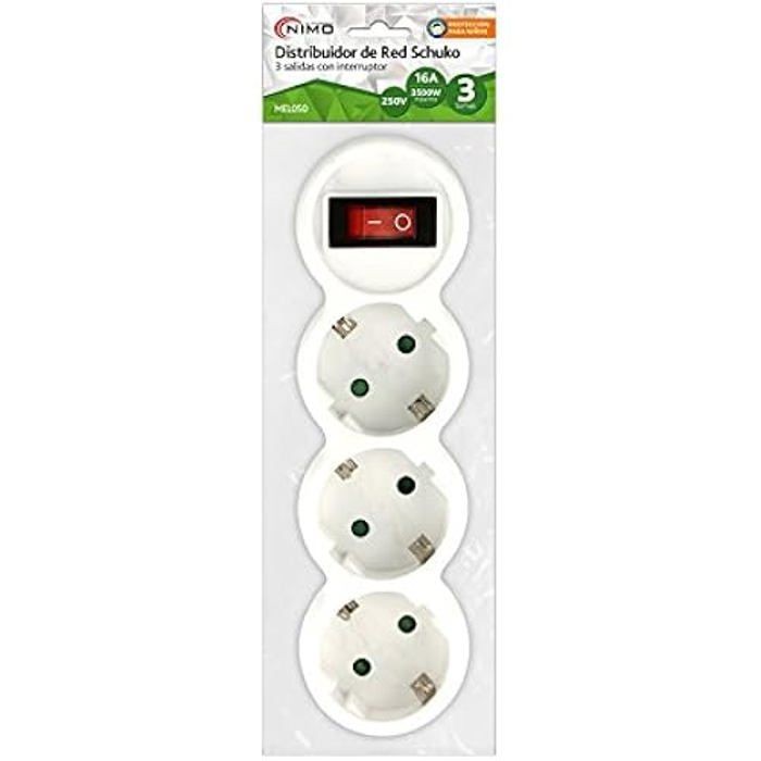 MEL050 ADAPTADOR 3 ENCHUFES CON TOMA DE TIERRA E INTERRUPTOR