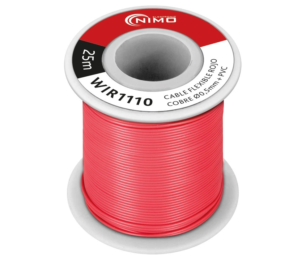 WIR1110 ROLLO DE CABLE FLEXIBLE 0,50mm ROJO 25mtrs