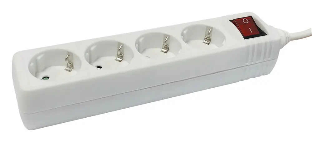 36.225/NV BASE DE ENCHUFES DE 4 TOMAS CON INTERRUPTOR 1.5 mtrs BLANCO