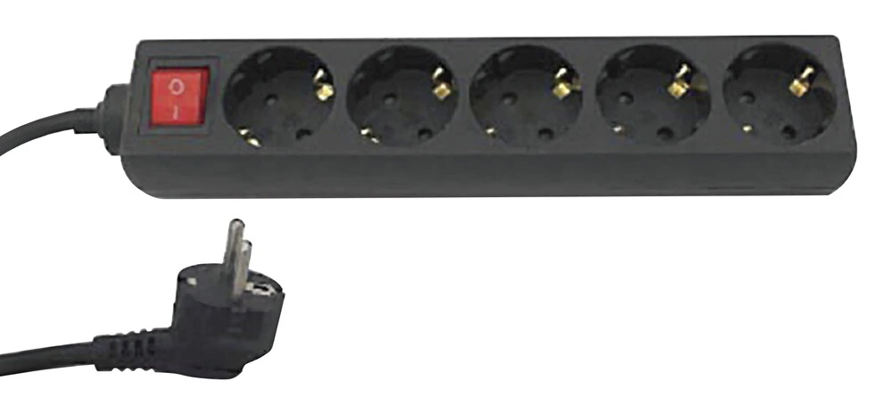 [36.227/N] 36.227/N BASE DE ENCHUFES DE 5 TOMAS CON INTERRUPTOR 1.5 mtrs NEGRO