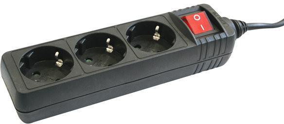 36.202/N BASE DE ENCHUFES DE 3 TOMAS CON INTERRUPTOR 1.5 mtrs NEGRO