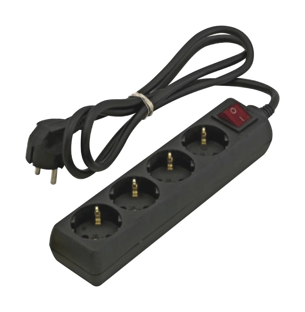 36.225/N BASE DE ENCHUFES DE 4 TOMAS CON INTERRUPTOR 1.5 mtrs NEGRO