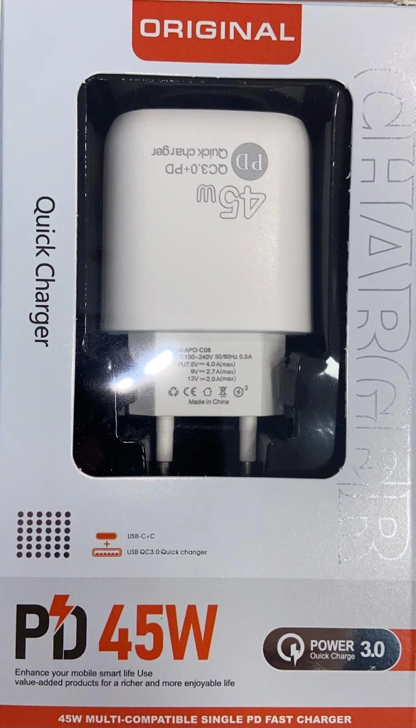 TZ70 CARGADOR RAPIDO USB TIPO C + TIPO A 45W