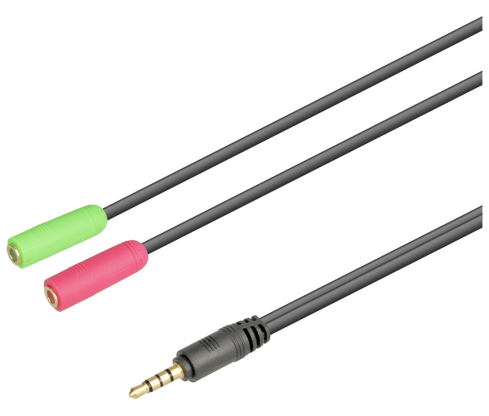 WIR988 CONEXION JACK MACHO 4 CONTACTOS 3.5mm A 2 JACKS HEMBRA 3.5mm AUDIO/MICRO