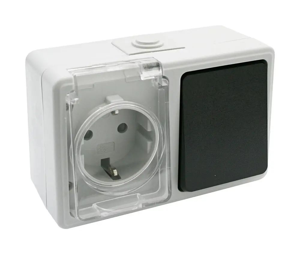 [36.526/BI] 36.526/BI BASE ESTANCA DE SUPERFICIE DE 1 ENCHUFE CON TOMA DE TIERRA + INTERRUPTOR