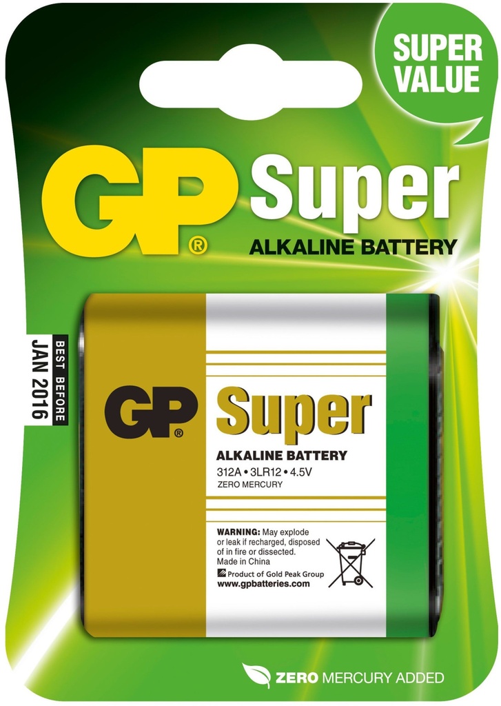 [312A-B1 GP] GP312A-2U1 PILA SUPER ALCALINA 4.5V 3LR12 GP