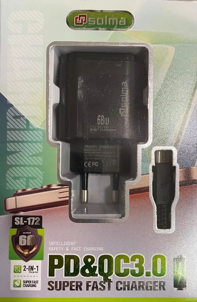 SL-172 CARGADOR RAPIDO USB TIPO C + TIPO A 68W