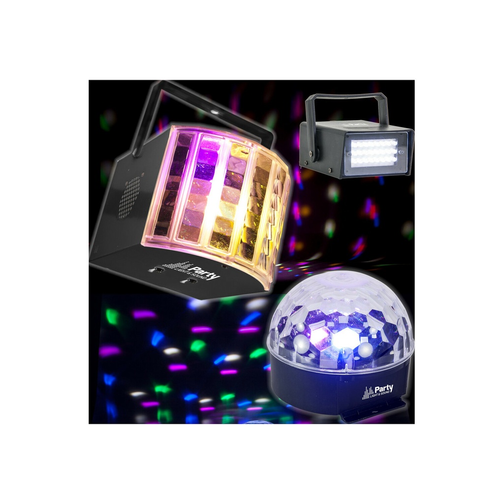 PARTY-3PACK KIT DE EFECTOS LED DERBY + FLASH + ASTRO IBIZA LIGHT