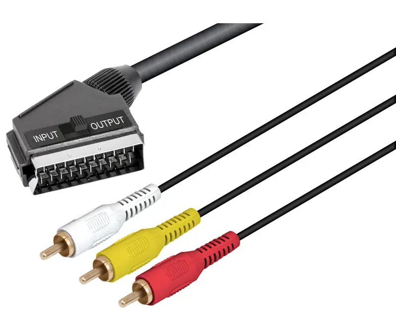 37.034/1.5 CONEXION VIDEO 3 RCA MACHO A EUROCONECTOR 21P MACHO IN/OUT