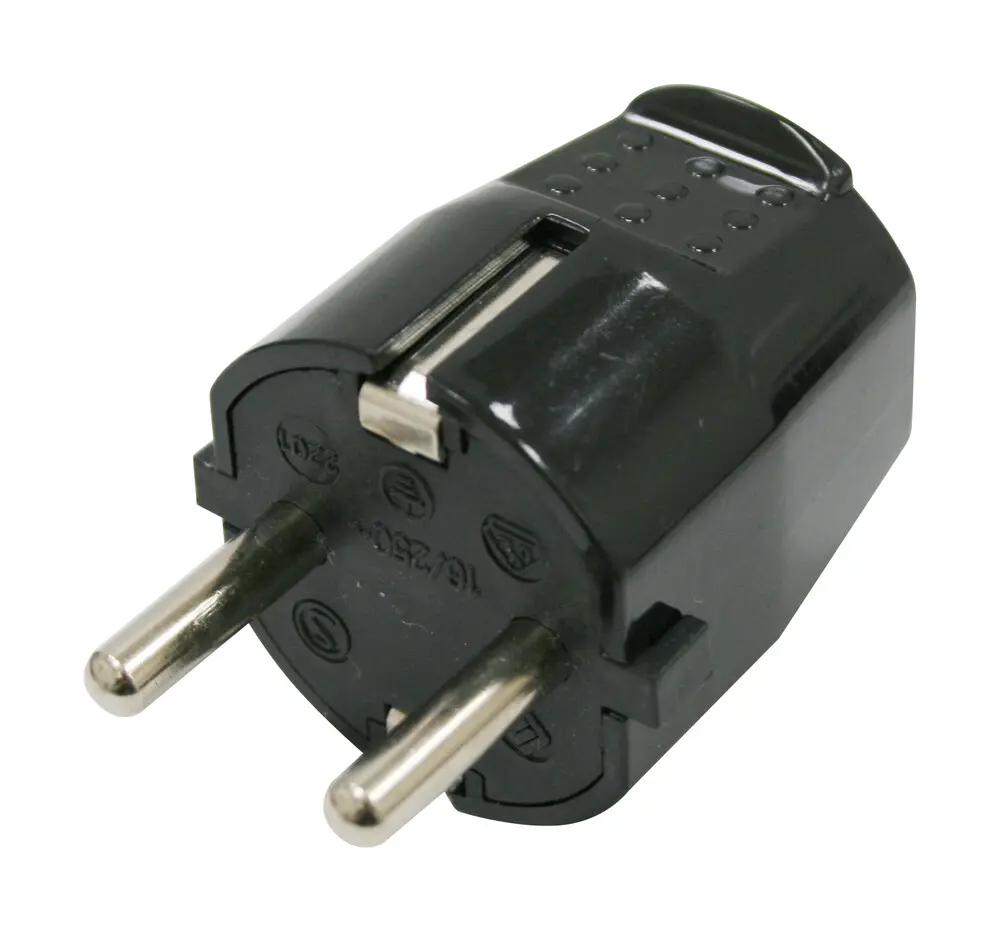 36.022/E/N CLAVIJA MACHO RECTA BIPOLAR CON TOMA DE TIERRA NEGRO