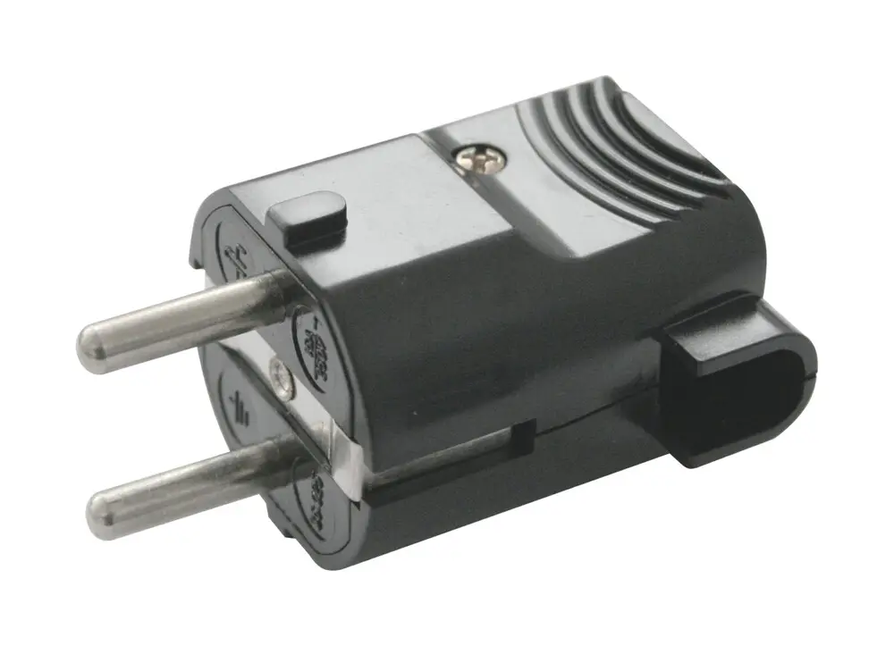 36.025/N CLAVIJA MACHO ACODADA BIPOLAR CON TOMA DE TIERRA NEGRO